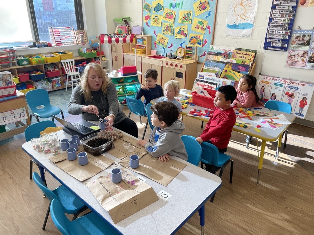 Sag Harbor Pre-K students plant tulips for spring