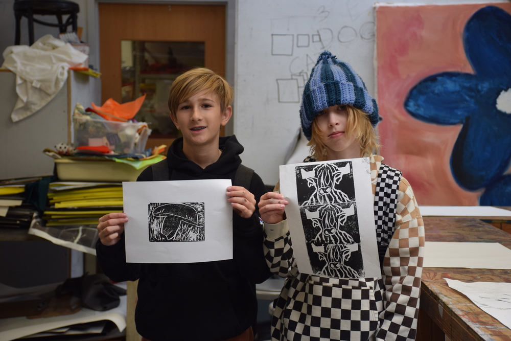 Pierson Middle School students practice Japanese printmaking techniques